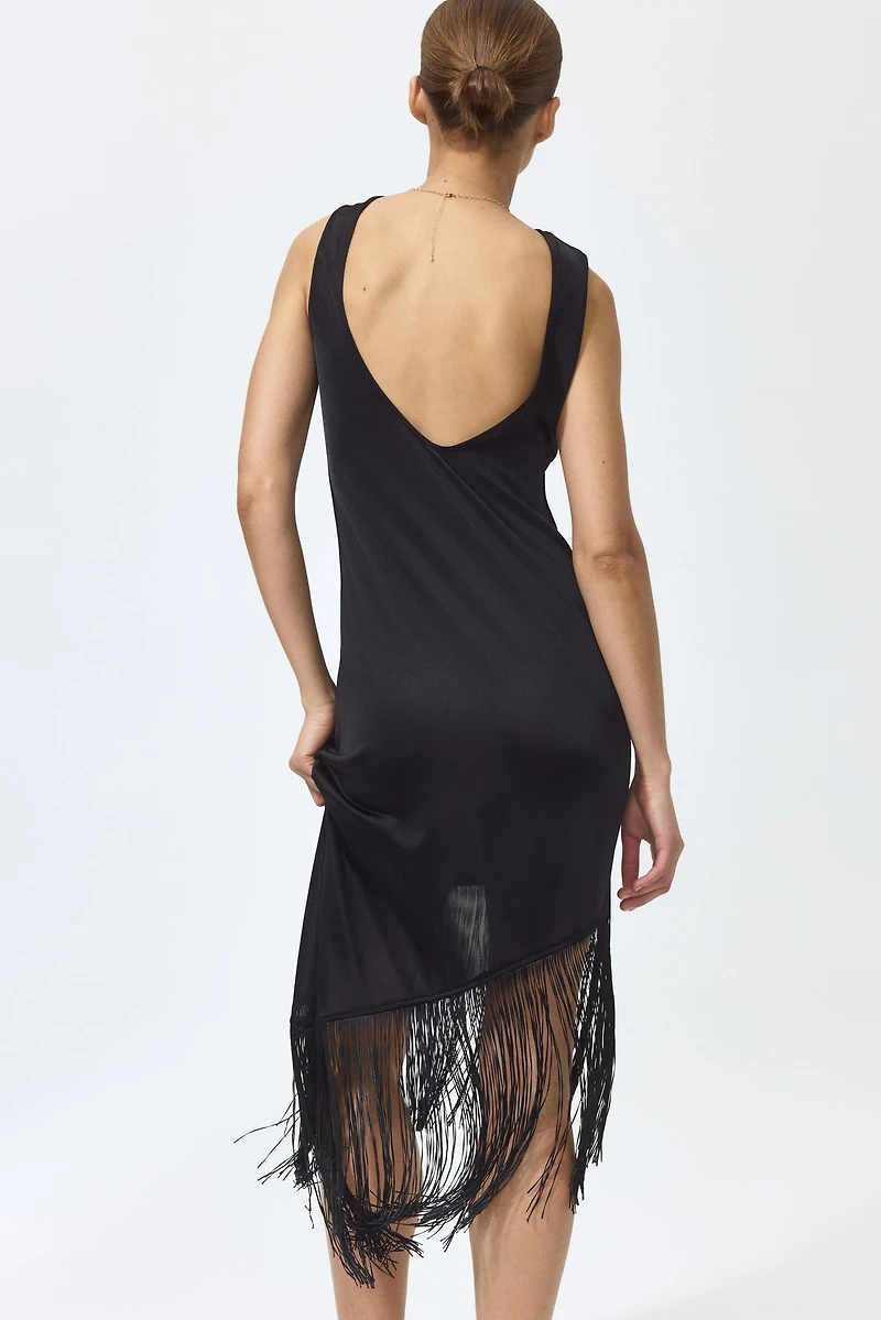 Asymmetric Dress with Fringe