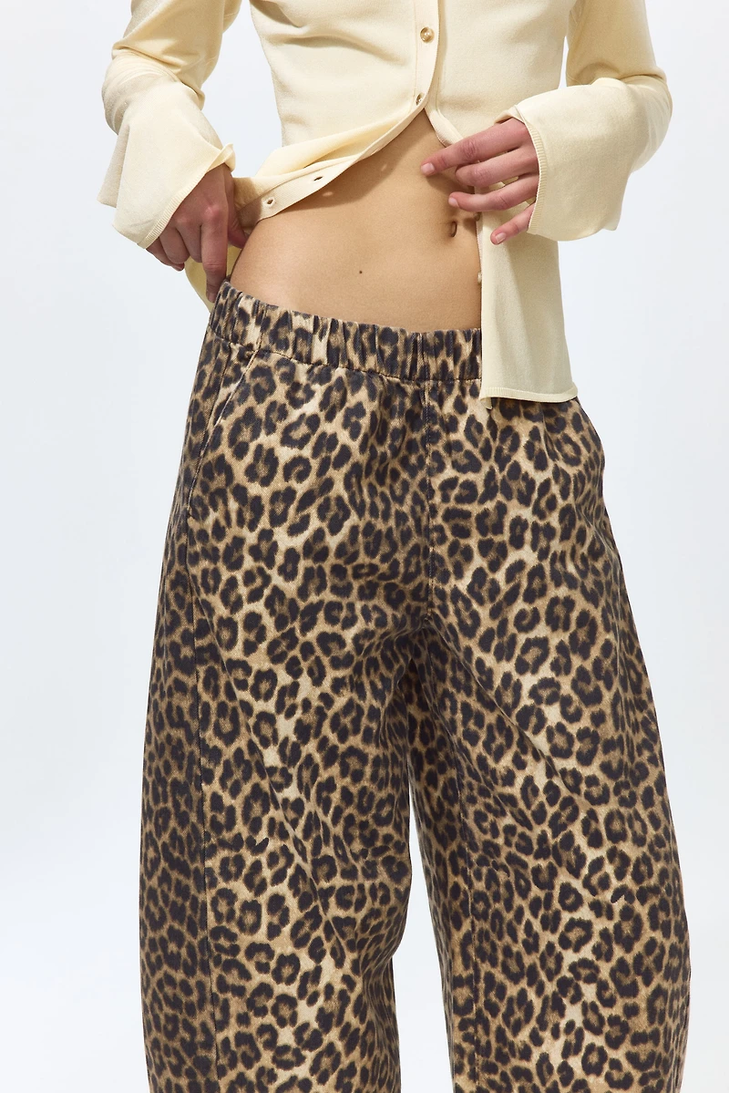Denim Barrel-Leg Pants