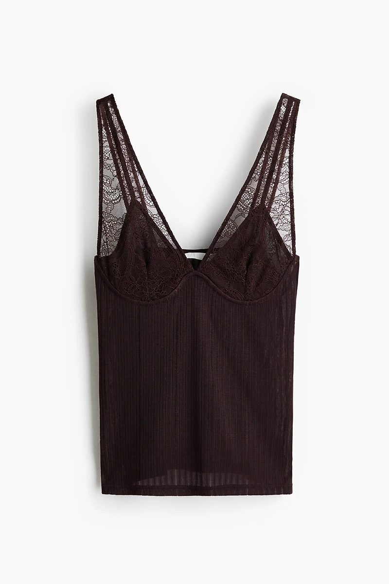 Haut en tricot côtelé avec dentelle