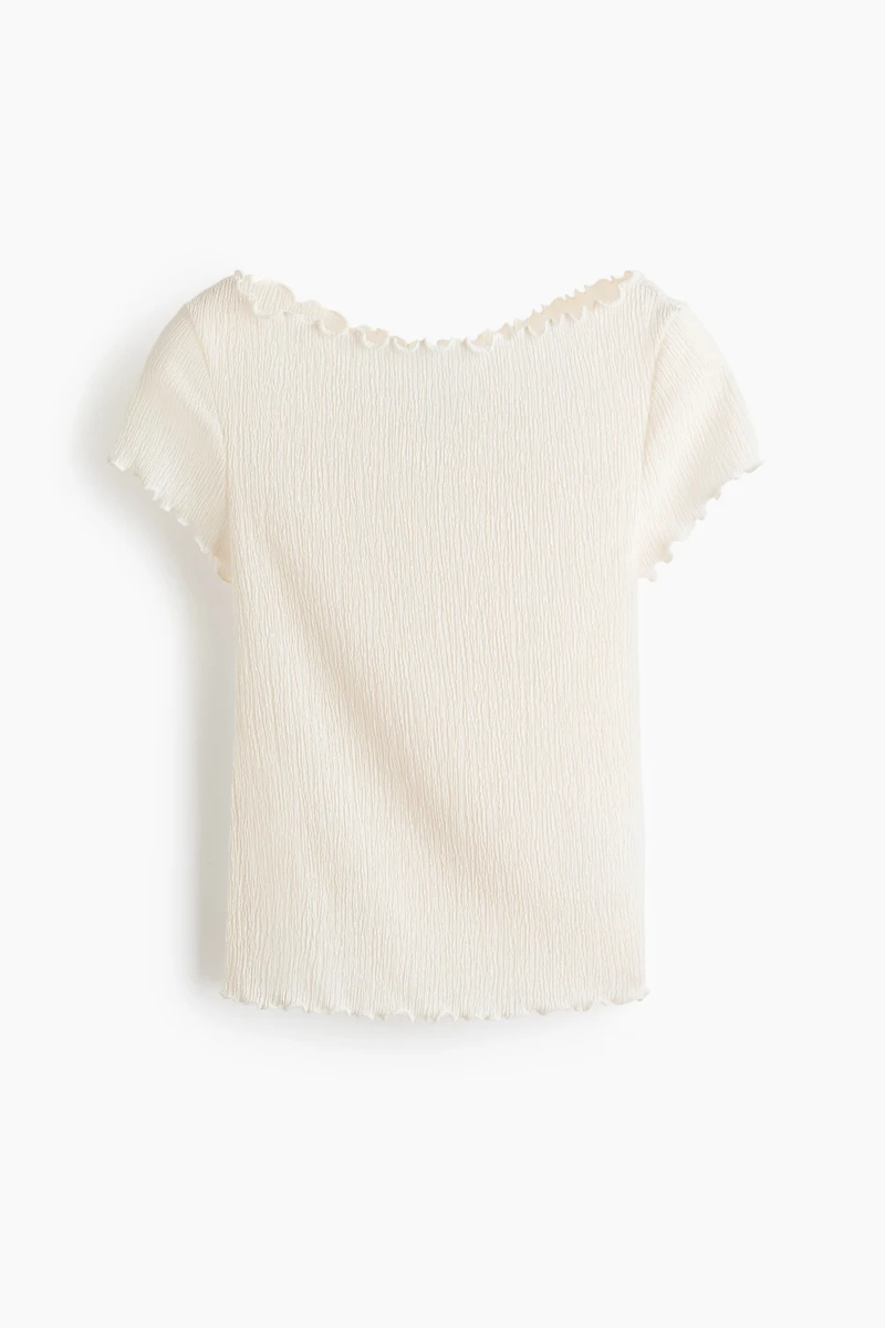 Crinkled Boat-Neck Top