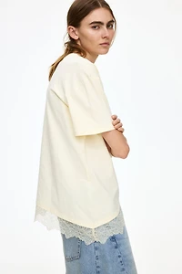 Asymmetric Lace-Trimmed T-Shirt