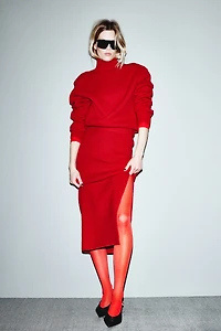 Shoulder-Pad Mock Turtleneck Sweater