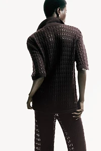 Crochet-Look Cotton Cardigan