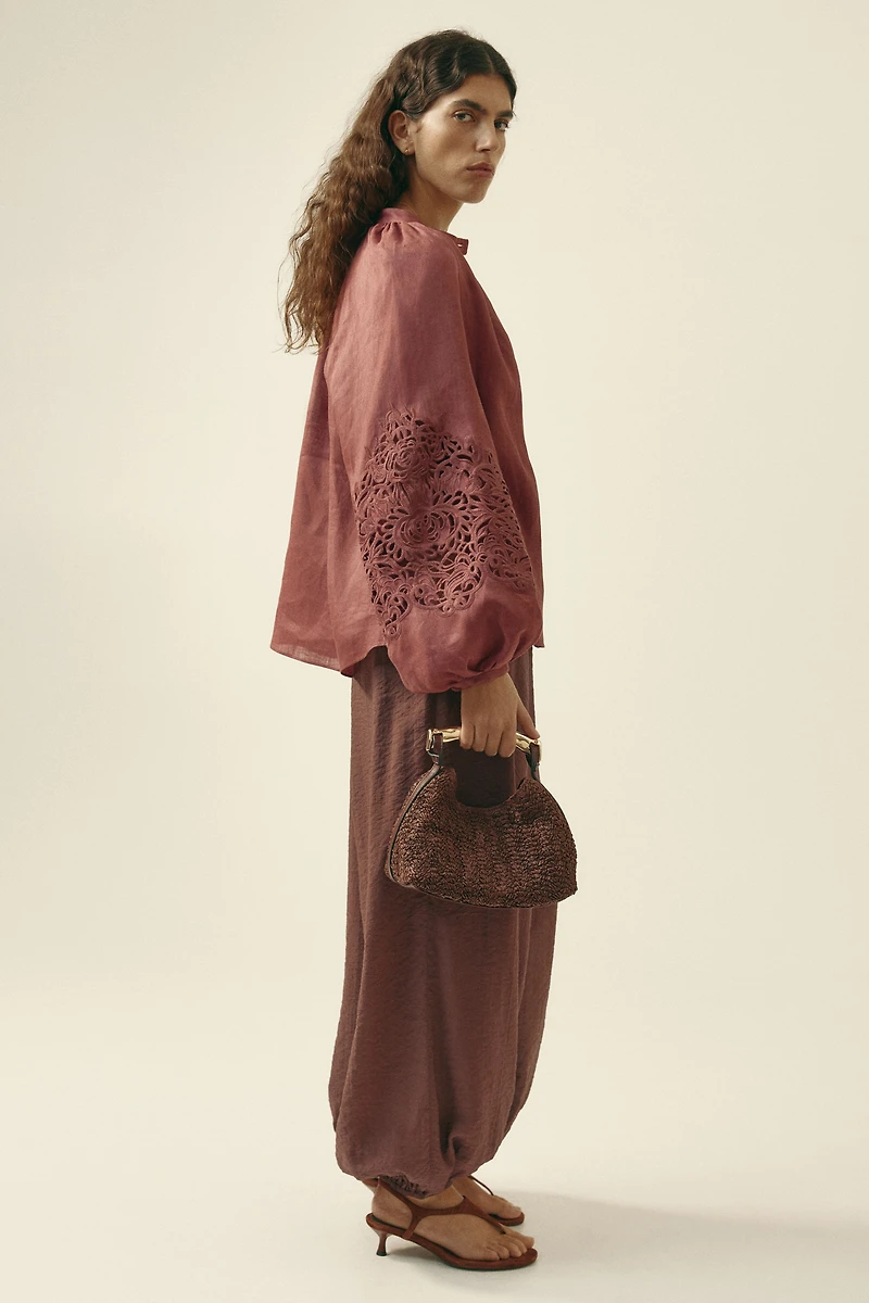 Linen Blouse with Eyelet Embroidery