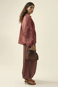 Linen Blouse with Eyelet Embroidery