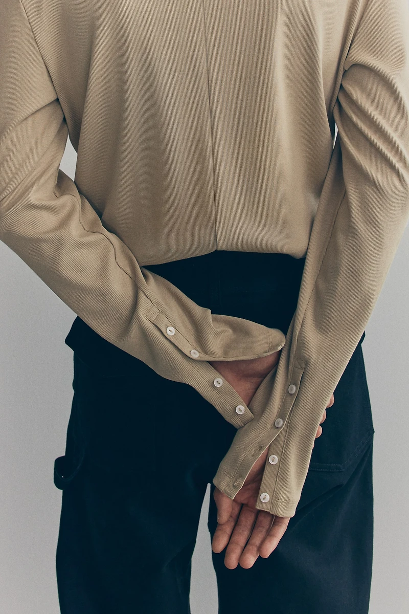 Ribbed Cotton Henley Shirt