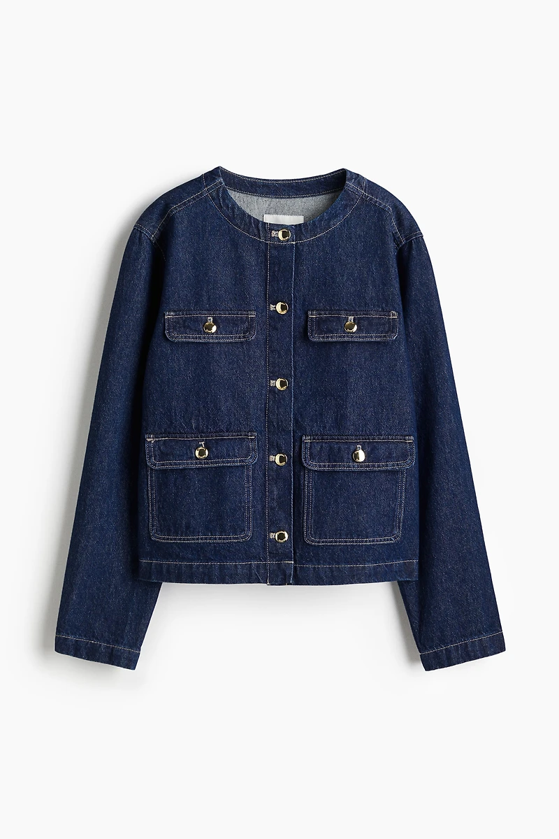 Collarless Denim Jacket