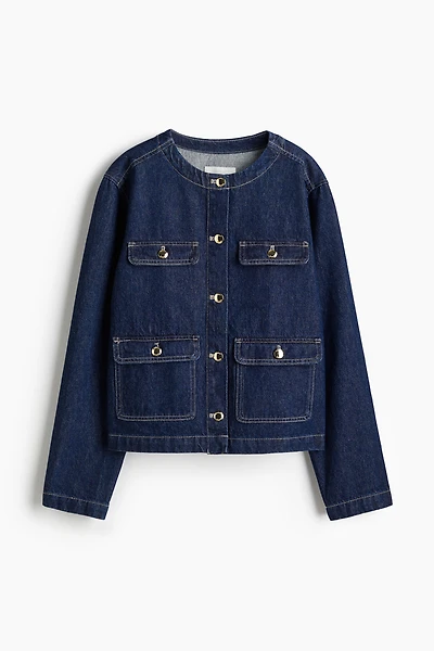 Collarless Denim Jacket