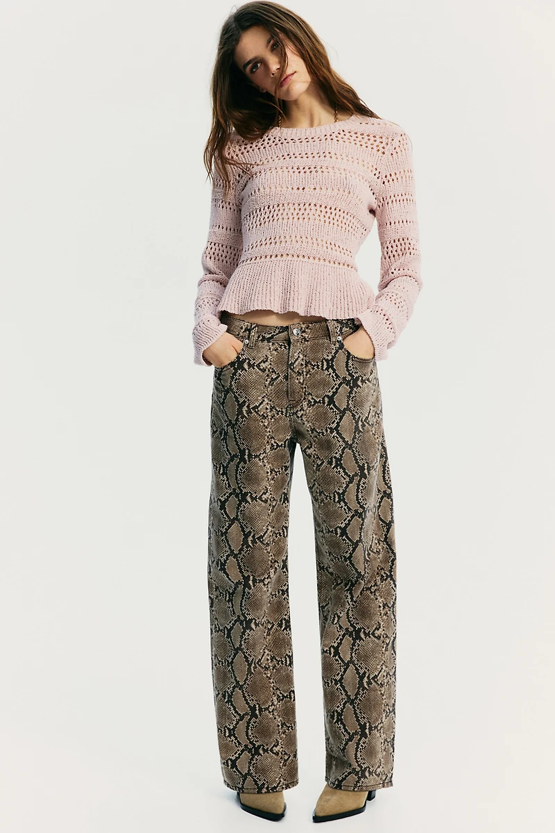 Pointelle-Knit Peplum Sweater
