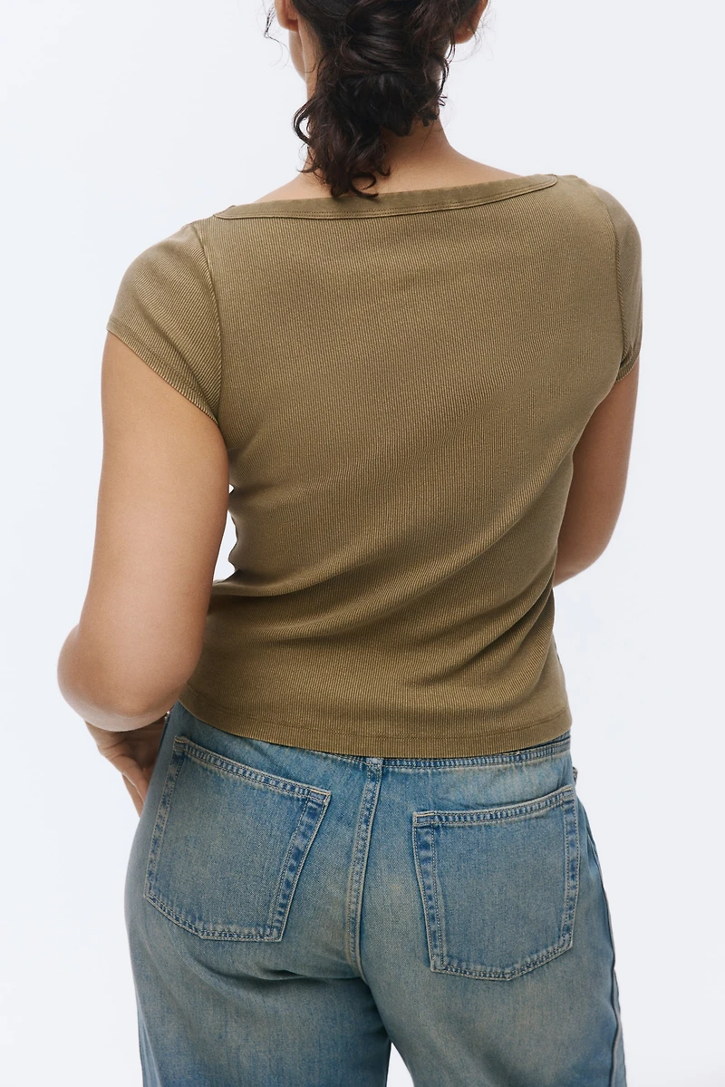 Rib-Knit Boat-Neck Top