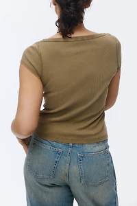 Rib-Knit Boat-Neck Top