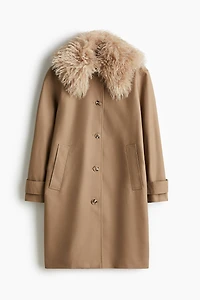 Twill Coat with Fluffy Collar