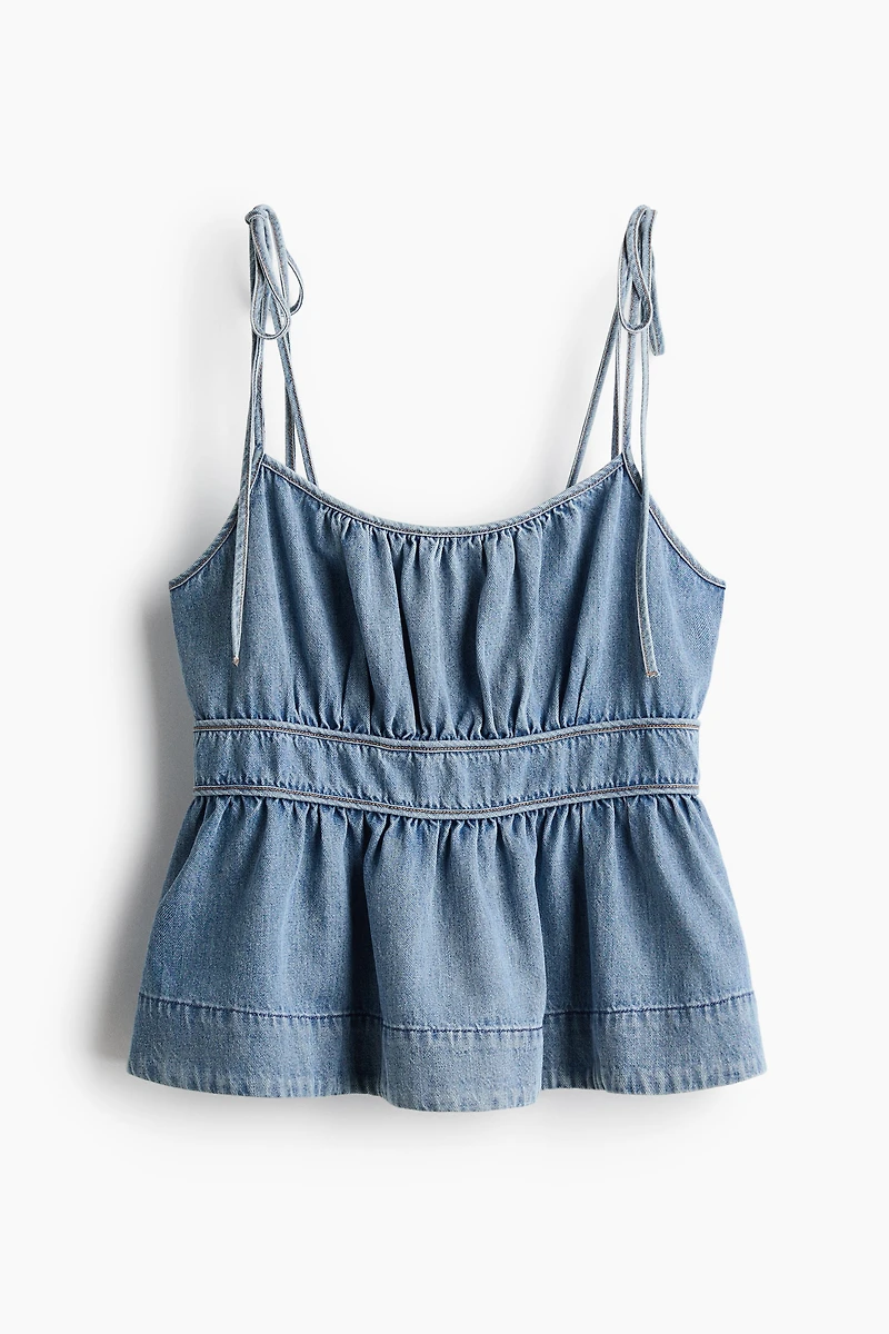 Haut en denim avec bretelles à nouer