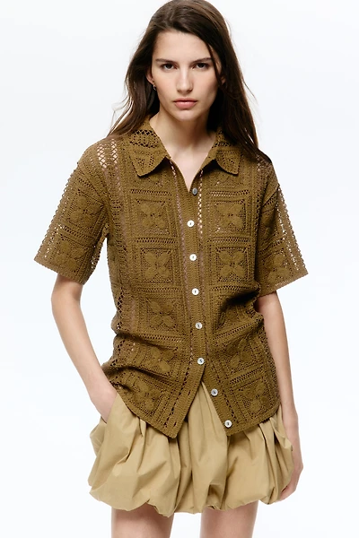Crochet-Look Silk-Blend Shirt