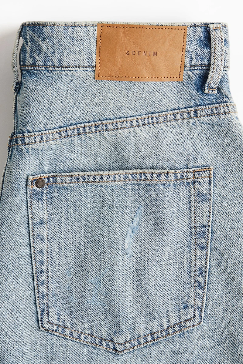 High-Waist Knee-Length Denim Shorts