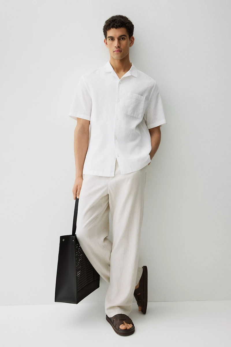 Regular-Fit Short-Sleeved Linen-Blend Shirt