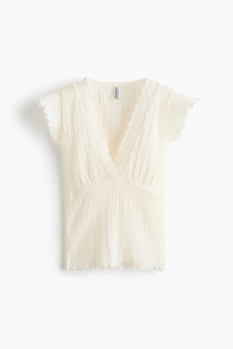 Lace-Trimmed Smocked Top
