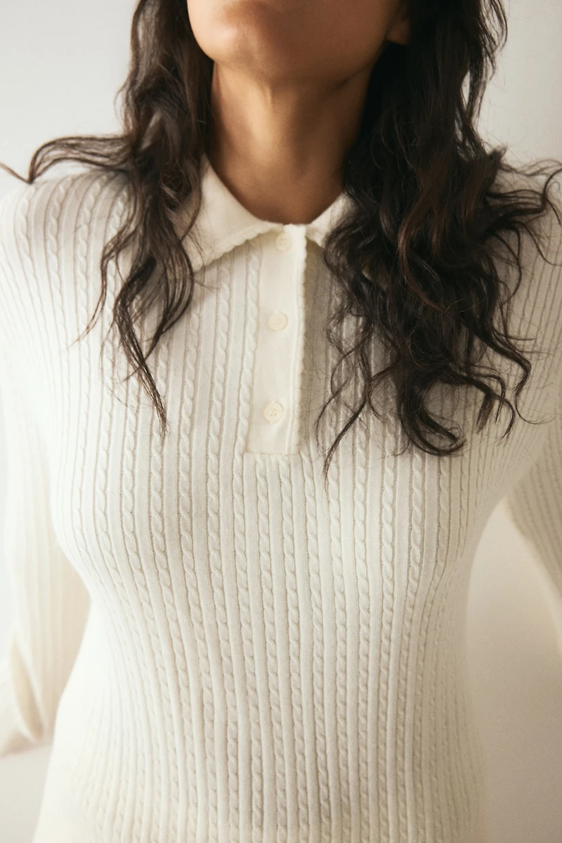 Cable-knit polo shirt