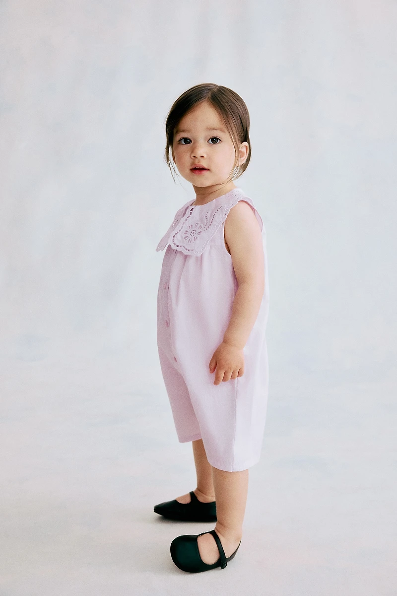 Cotton Romper Suit with Sailor Collar