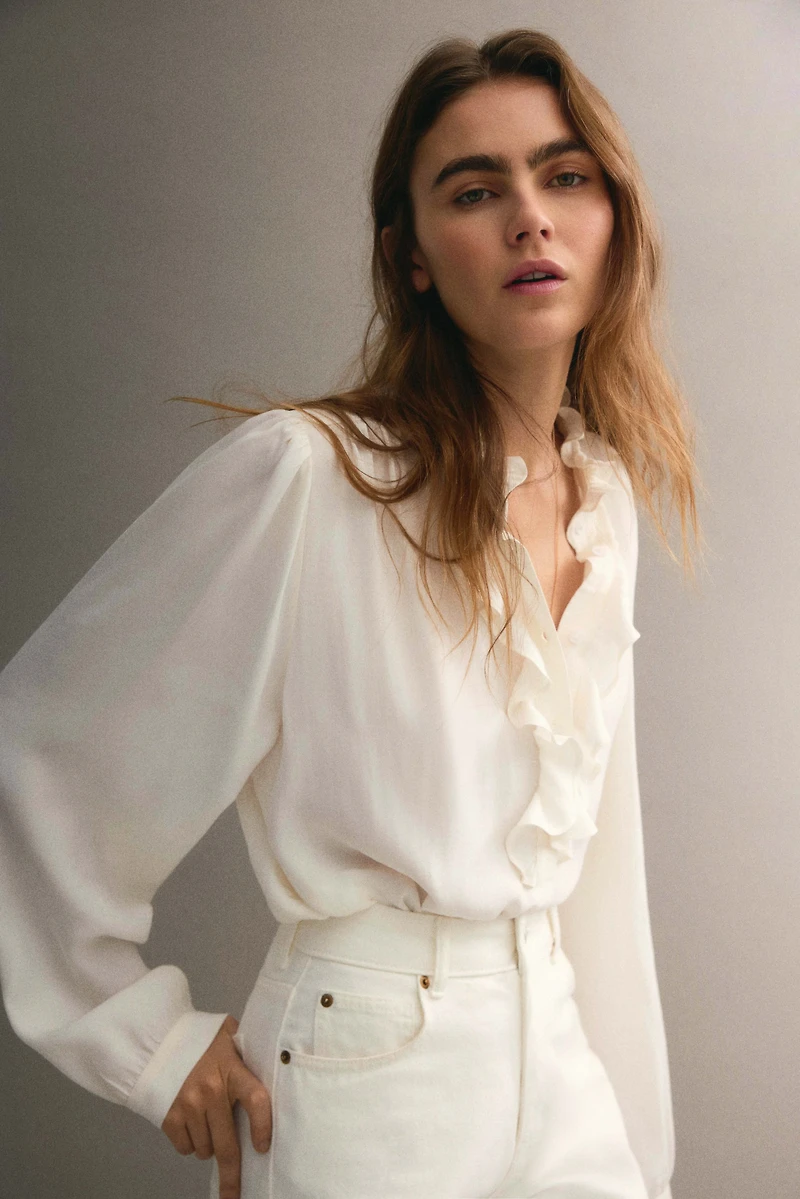 Ruffle-Collar Viscose Blouse