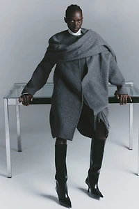 Scarf-Detail Wool-Blend Coat