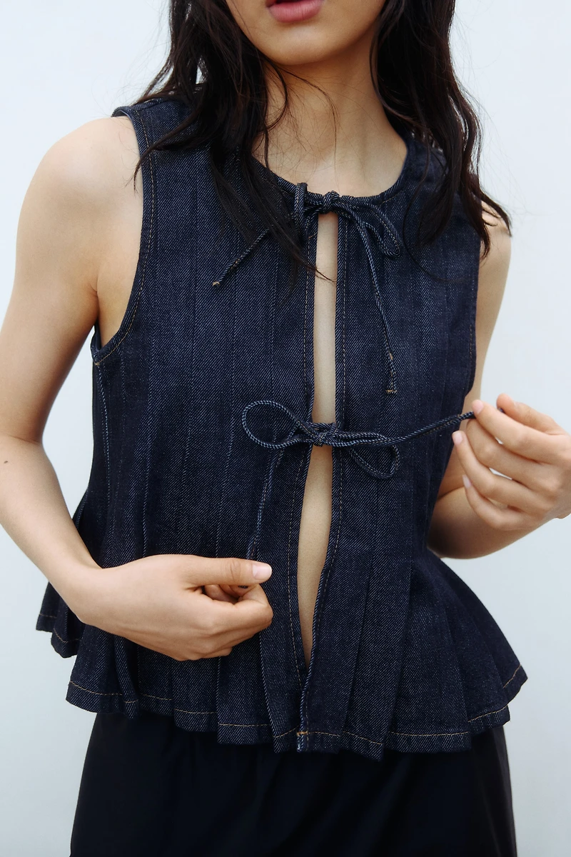 Tie-Detail Denim Vest