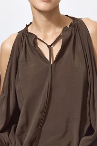 Balloon-Sleeved Open-Shoulder Dress