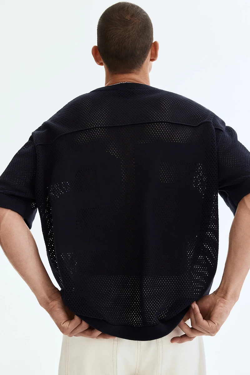 Boxy Relaxed-Fit Open-Knit T-Shirt