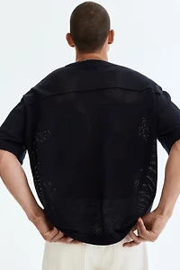 Boxy Relaxed-Fit Open-Knit T-Shirt