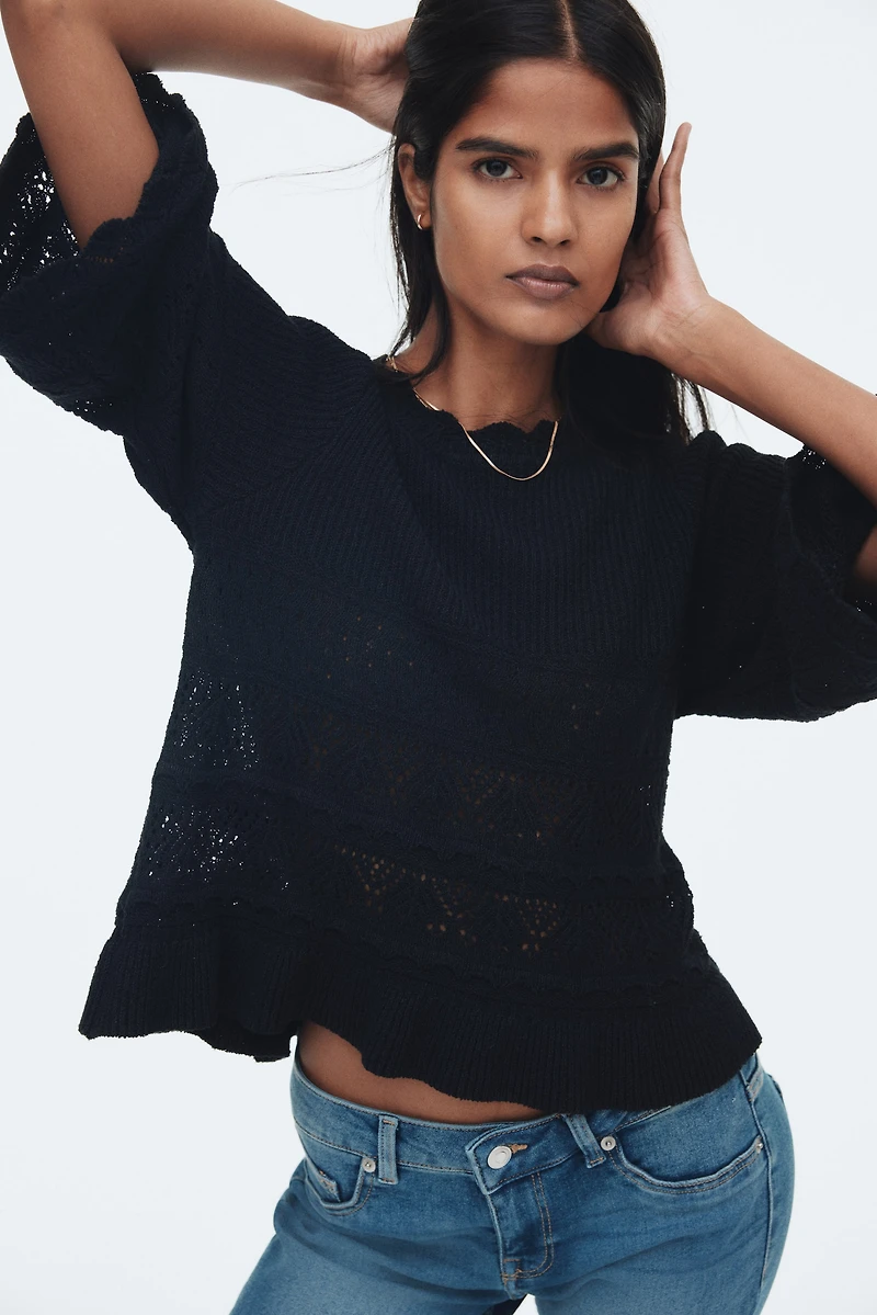 Chandail à volant en tricot pointelle