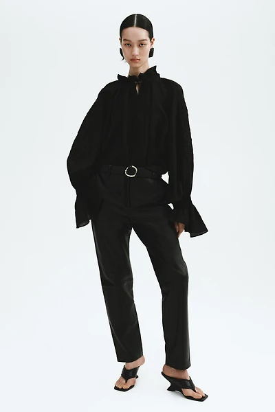 Linen-Blend Blouse with Embroidery