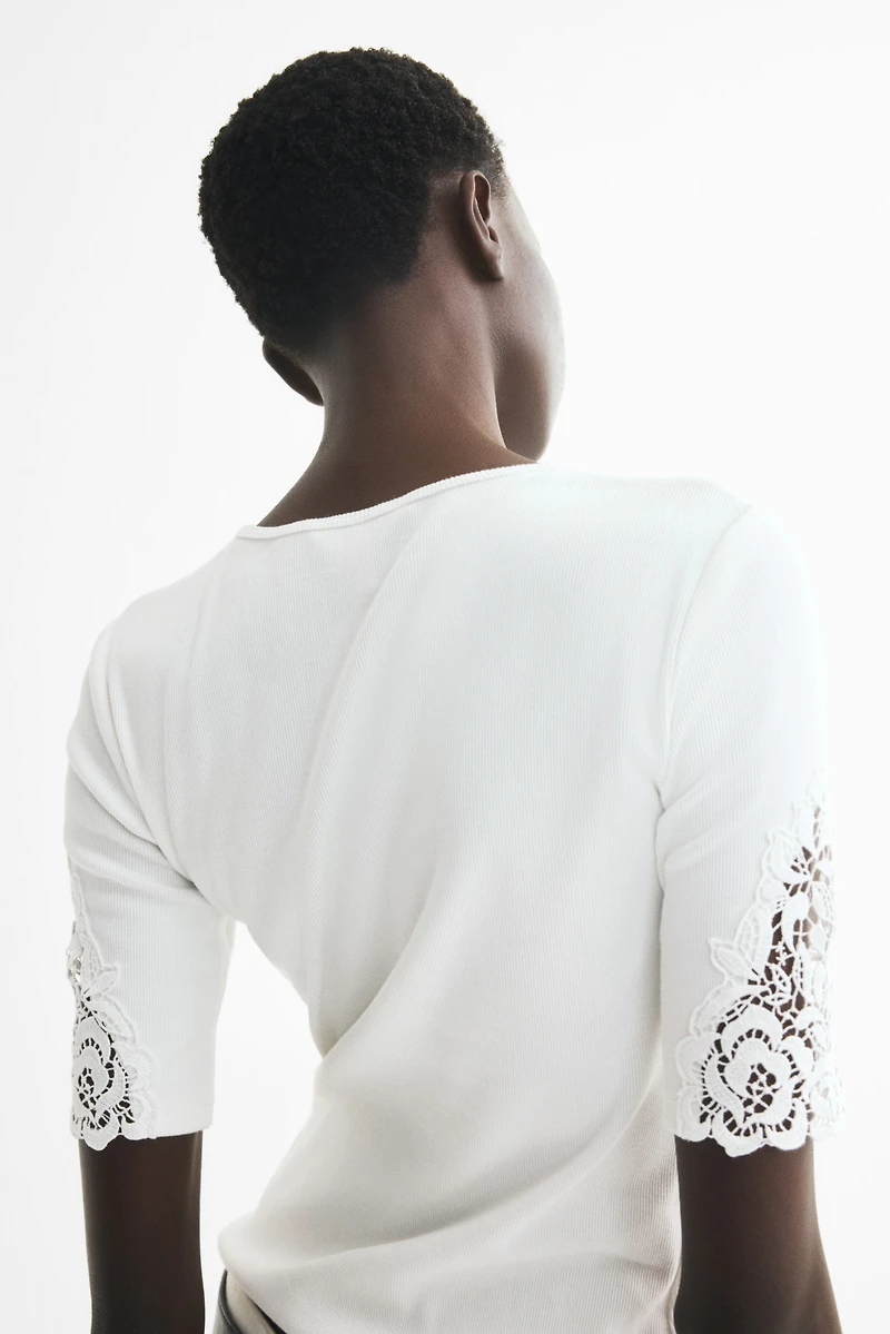Ribbed Lace-Inset Top