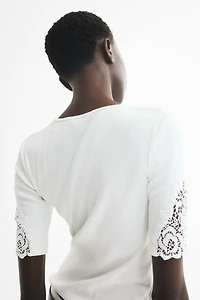 Ribbed Lace-Inset Top