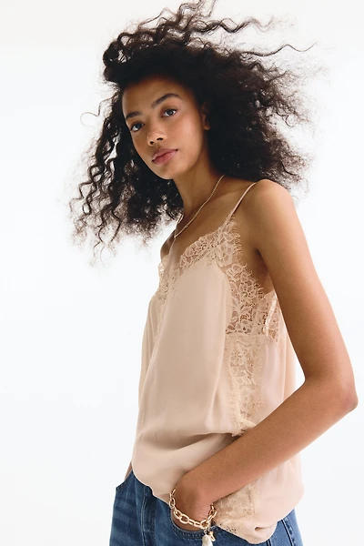 Lace-Trimmed Viscose Top