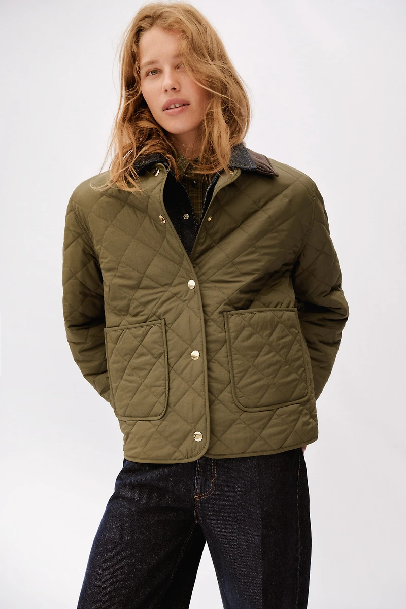 Quilted Jacket with Corduroy Collar