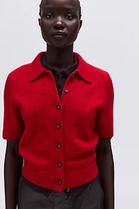 Short-Sleeved Cardigan with Collar