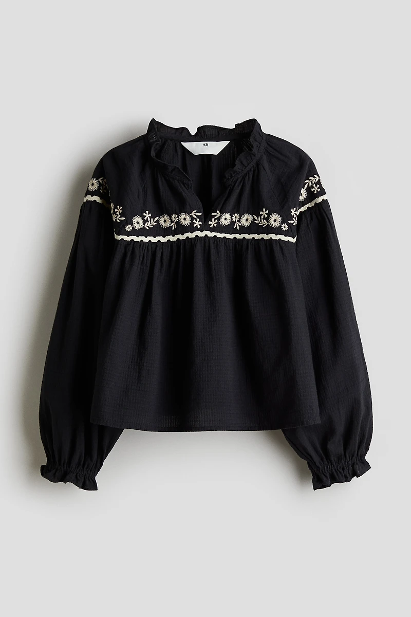 Embroidered-Detail Cotton Blouse