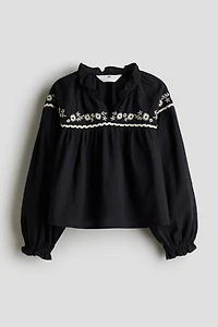 Embroidered-Detail Cotton Blouse