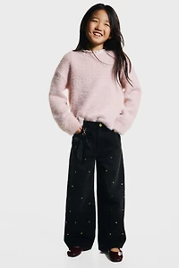 Motif-Detail Wide Leg Jeans