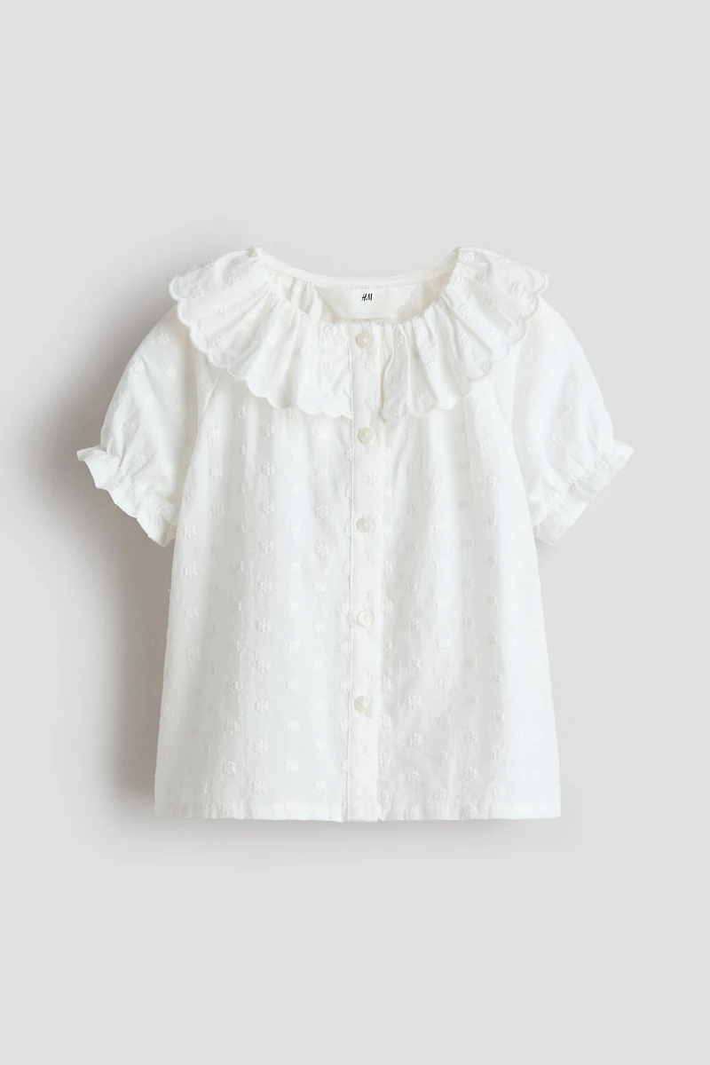 Flounce-Collar Embroidered Blouse