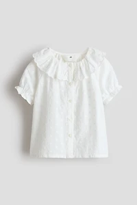 Flounce-Collar Embroidered Blouse