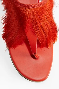 Fringe-Trimmed Sandals