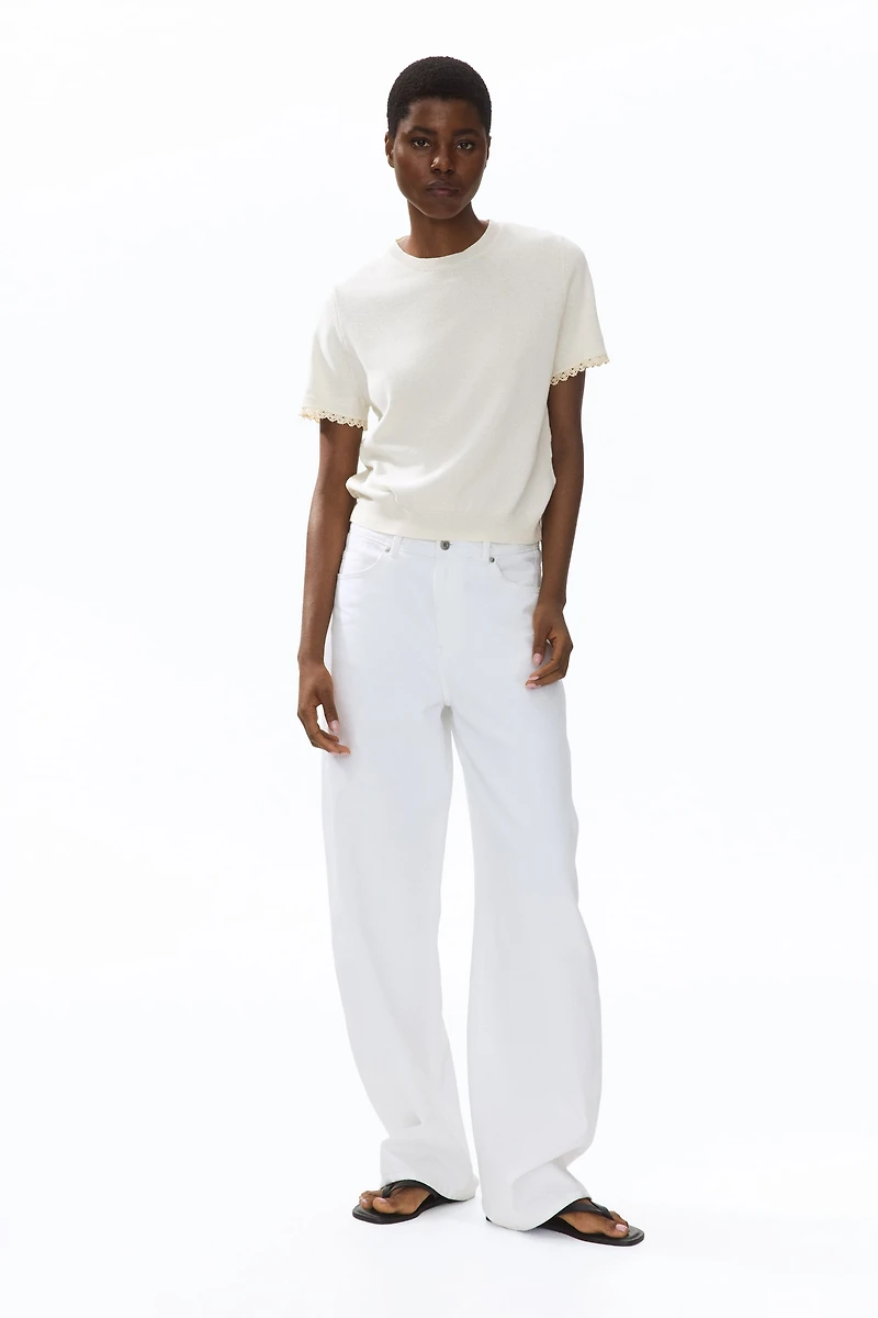 Lace-Trimmed Fine-Knit Top