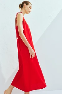Eyelet-Embroidered Dress with Tie Shoulder Straps