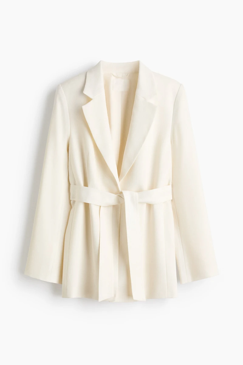 Textured-Weave Tie-Belt Blazer