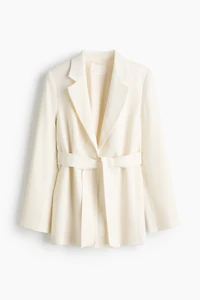 Textured-Weave Tie-Belt Blazer