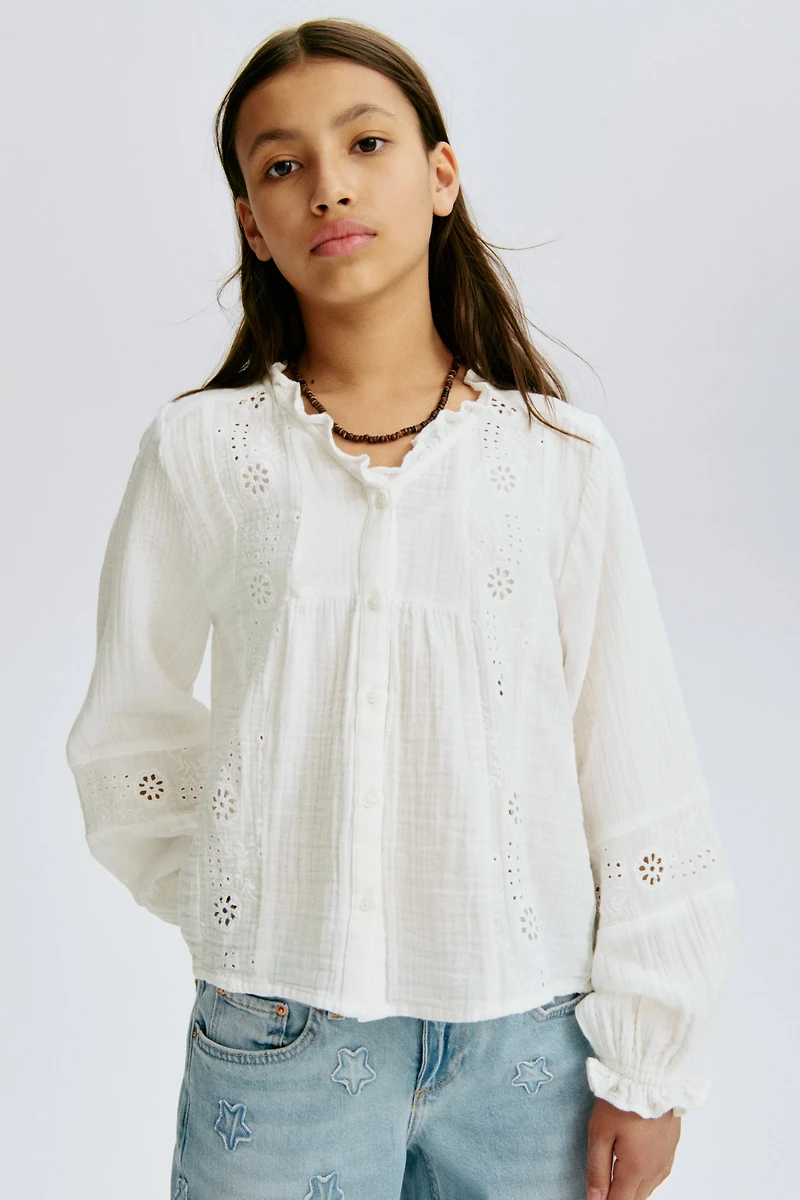 Cotton Blouse with Eyelet Embroidery