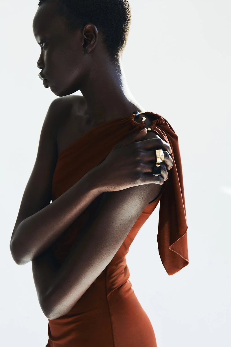 Draped-Panel One-Shoulder Dress