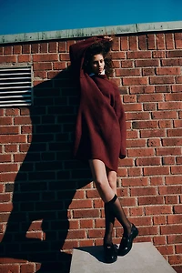 Robe en tricot côtelé avec col cheminée