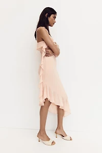 Flounced Dress with Tie Shoulder Straps